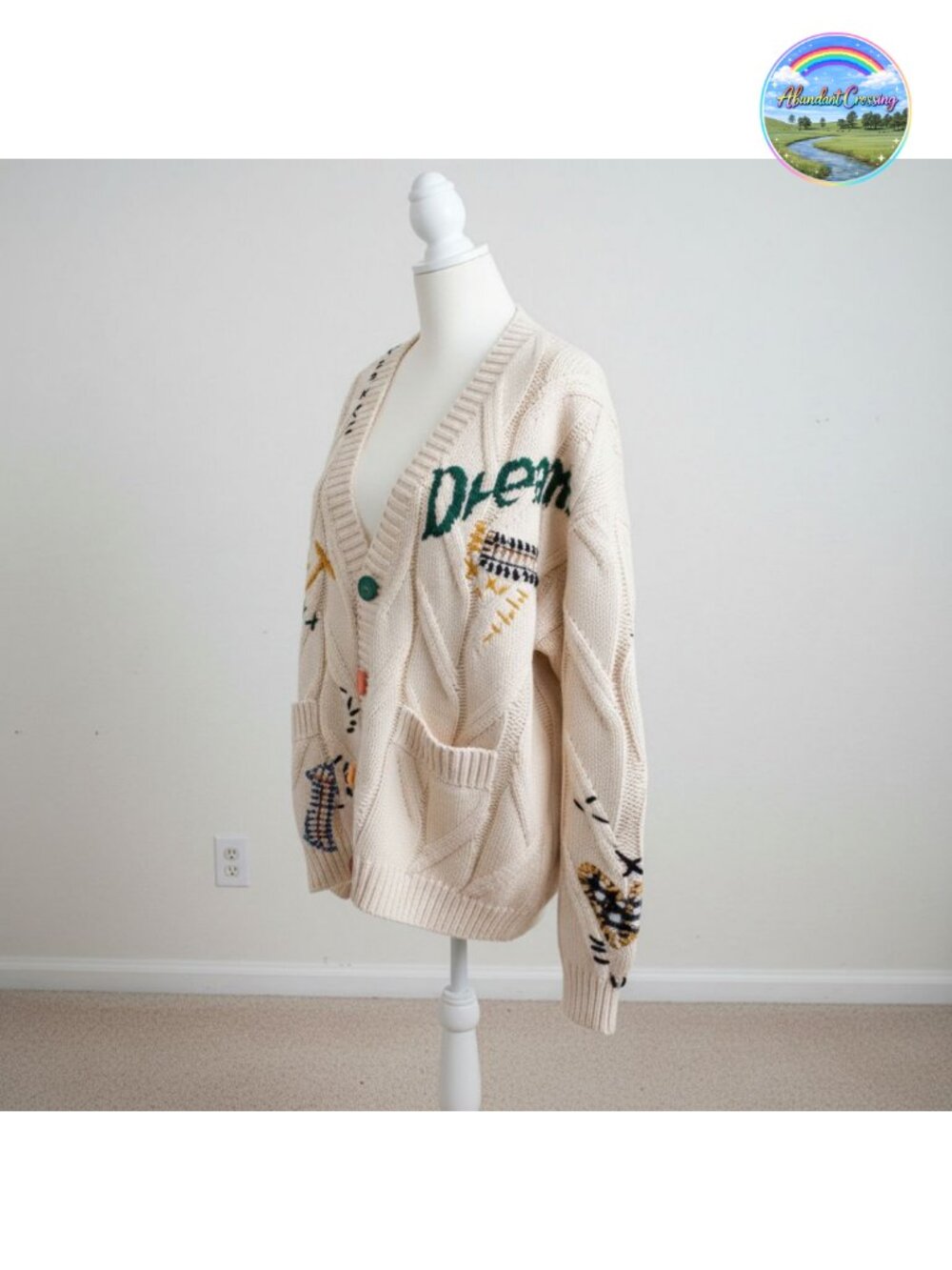 Womens Open Front Cable Knit Cardigan Long Sleeve Button Down Embroidery Sweater